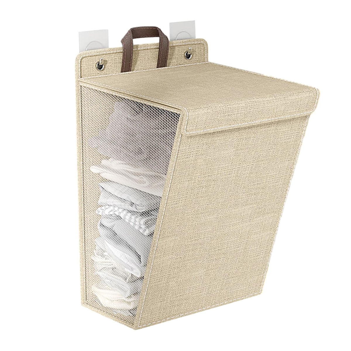HANNEA Laundry Basket with Lid Wall Laundry Basket with Hanging Eyelets Breathable Linen Mesh Fabric Upright Dirty Cloth Hamper Portable Laundry Bin with Handle, 41x15x58cm HANNEA Laundry Basket with Lid Wall Laundry Basket with Hanging Eyelets Breathable Linen Mesh Fabric Upright Dirty Cloth Hamper Portable Laundry Bin with Handle, 41x15x58cm